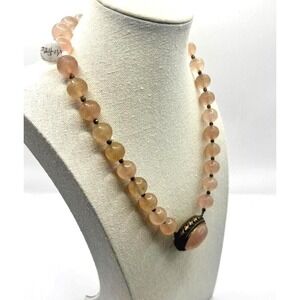 Vintage‎ Rose Quartz Pendant with Pink Glass Beads